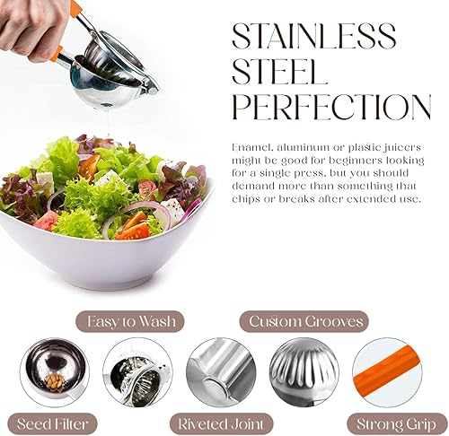 Miniatura 4 de Bellemain Exprimidor de cítricos  Exprimidor de limón de metal  Exprimidor de lima y limón de acero inoxidable con asas de silicona  Exprimidor