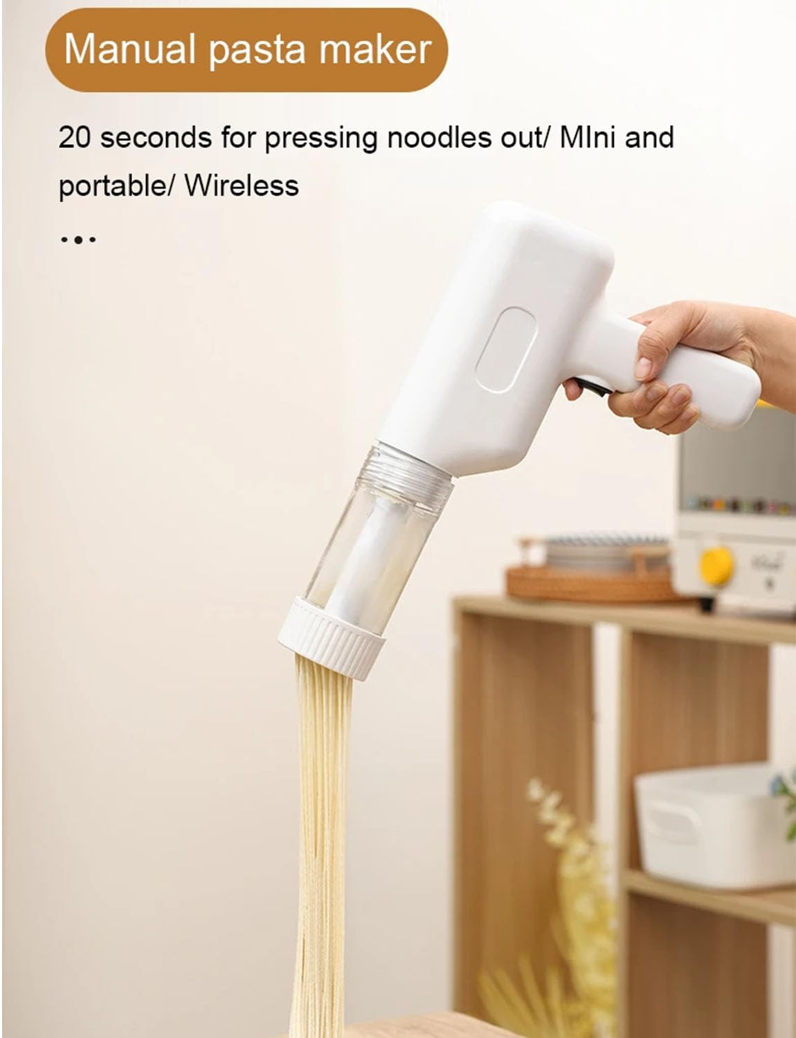 Machine à pâtes électrique, Portable Machine à Pâtes avec Moules, Rechargeable 6 en 1 Sans Fil pour Faire des Fraîches Noodles Spaghettis Maison (blanc)