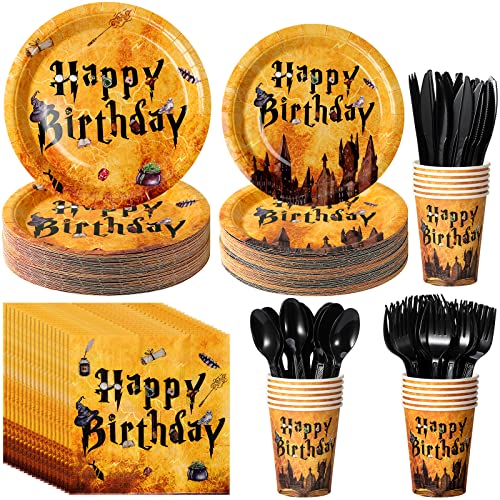 Magical Wizard Birthday Party Supplies, Wizard Happy Birthday Plates And Napkins Decor Set, Disposable Paper Plates Napkins Cups Knives Spoons Forks For Kids Birthday Party Decorations, Serve 25 #TOP28
