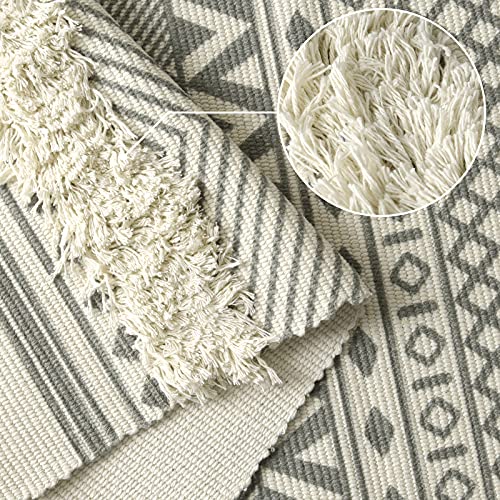 Seavish Boho Runner Rug,2X4.4 Cotton Area Rug Bedroom Rug Tufted Bohemian Geometric Hand Woven Fringe Throw Rugs Shag Accent Tassel Rug For Indoor Bathroom Kitchen Laundry Dorm #TOP2