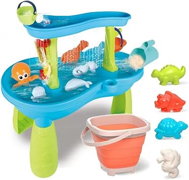 Water Table, Lashing Lapis, Double Spin Shower, Water Pool, for Toddlers, Water Play, Toys, Sand Table, Sand, Beach, Kids, Outdoor, Sand, Popular, Birthday, Present, Christmas, 18 Pieces