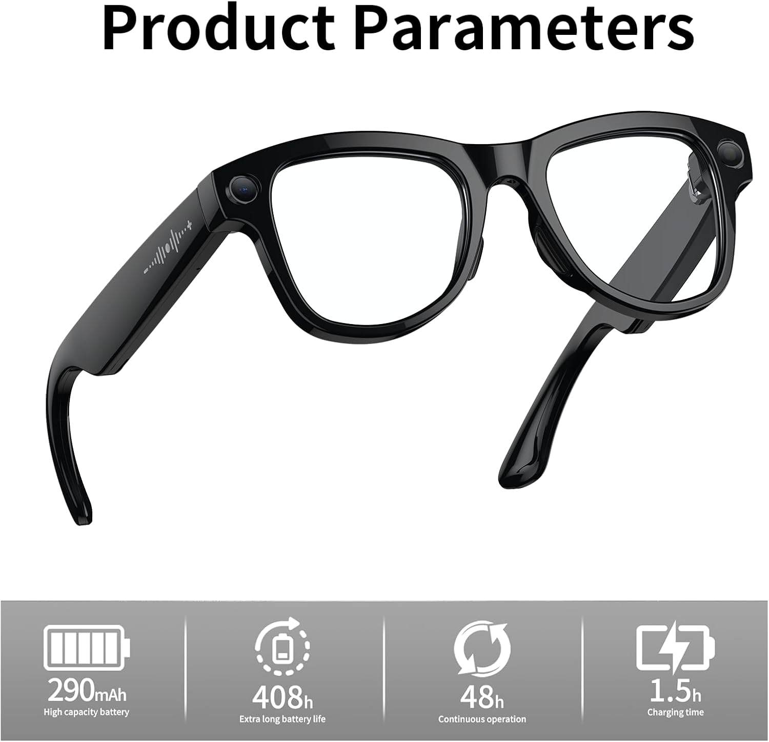 AI Smart Glasses with Camera Stabilization - 8MP POV Video Recording, Real-Time AI Translation, Smart Assistant, Dual-Mic Noise Canceling for Travel & Meetings - Anti-Blue Light, Red Frame