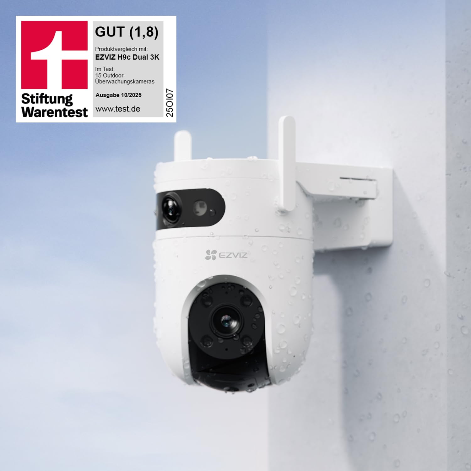 EZVIZ 5MP+5MP Überwachungskamera Aussen WLAN mit Dual-Lens, 2,4 & 5GHz WLAN, 360° Pan & Tilt Überwachung Outdoor, KI-Erkennung, Auto-Tracking, Farbnachtsicht, Wetterfest, 2-Wege-Audio, H9c Dual 3K
