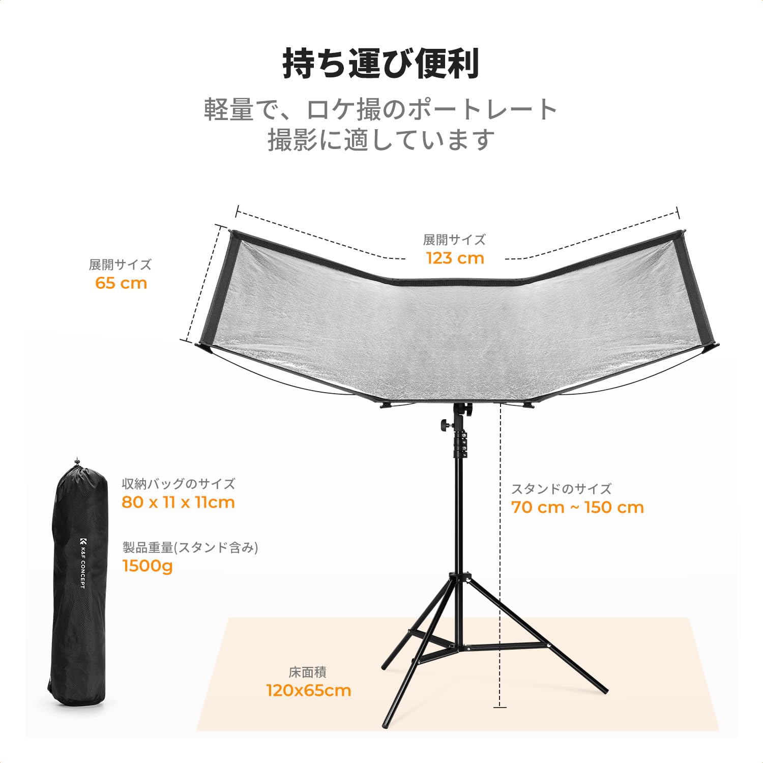 Amazon | K&F CONCEPT 撮影 レフ板 大型 ワンタッチ U型 弧形 123x65cm