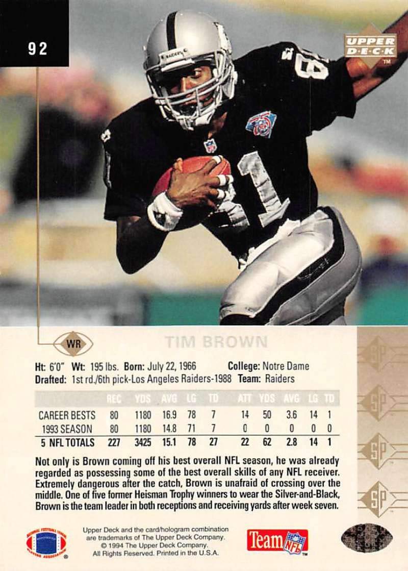Amazon.com: 1994 SP Football #92 Tim Brown Los Angeles Raiders