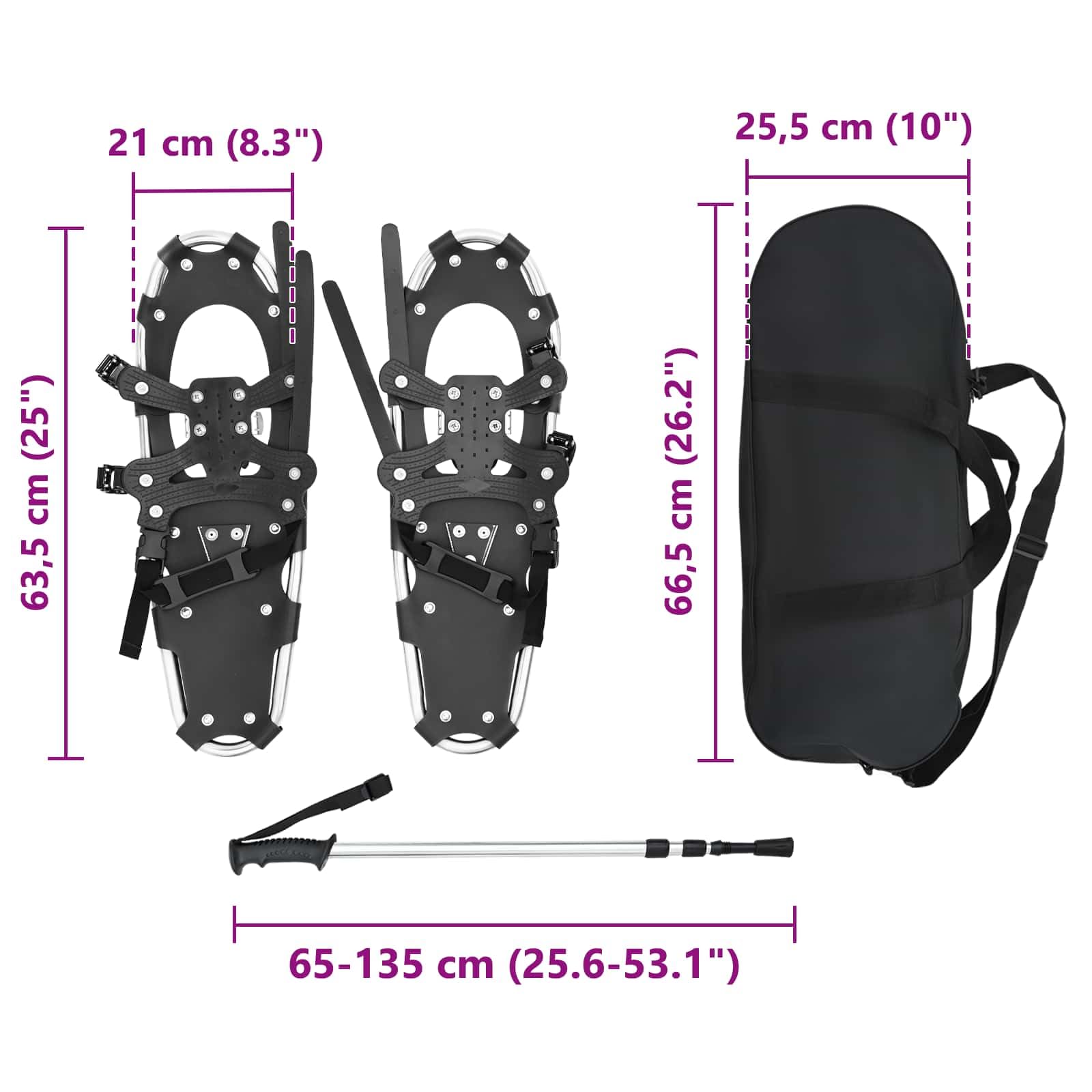 vidaXL Racchette da Neve 3 in 1 con bastoni da Trekking Argento e Nero, Ciaspole in Alluminio per Il Giardino, Attrezzatura Outdoor Regolabile, Accessori Moderni per Camminare sulla Neve