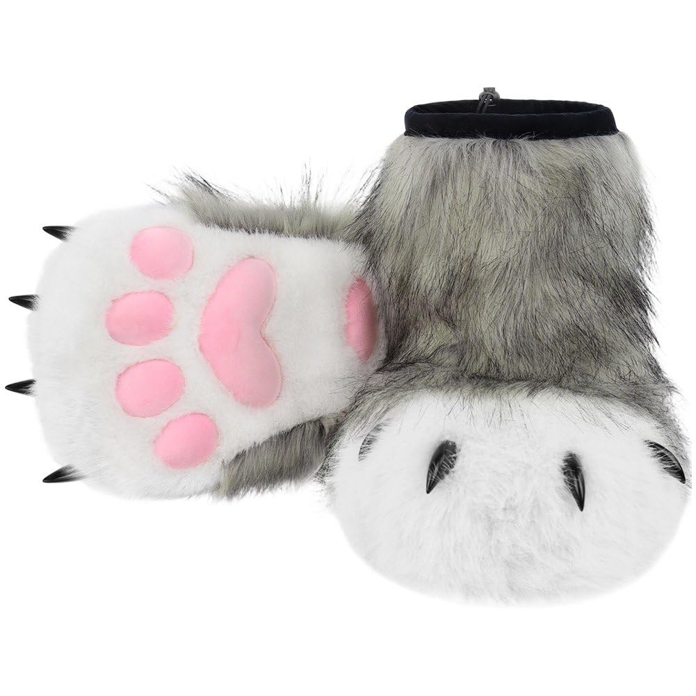 Ericetion Animal Claw Slippers Boots 1pair Fluffy Feet Paw Shoes Plush Furry Animal Boots Cat Paw Slippers Fursuit Paw Shoes for Kids