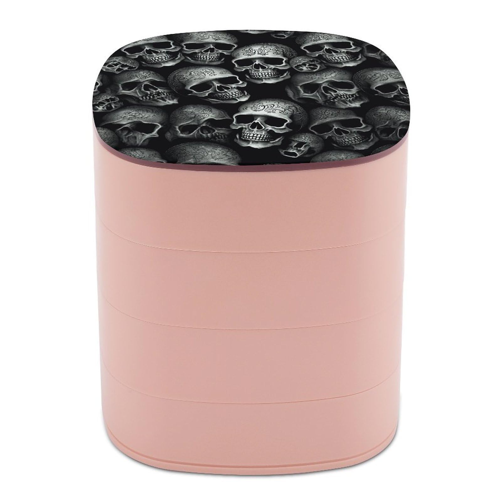 VstaDank Black Skull Jewelry Case Women Portable Travel Jewelry Box Rotating Jewelry Organizer with Mirror Multi-Layer Necklace Ring Earring Storage Box for Bracelets Rings