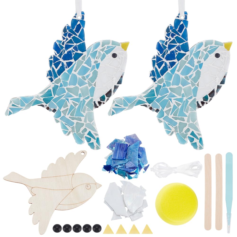 WEBEEDY 2 Ensemble de Carreaux de Mosaïque de Verre en Forme d'Oiseau avec Base en Bois Kit de Mosaïque pour Décoration Murale, Cadeau d'Anniversaire, Ornement de Maison, 15x12.5cm WEBEEDY 2 Ensemble de Carreaux de Mosaïque de Verre en Forme d'Oiseau avec Base en Bois Kit de Mosaïque pour Décoration Murale, Cadeau d'Anniversaire, Ornement de Maison, 15x12.5cm