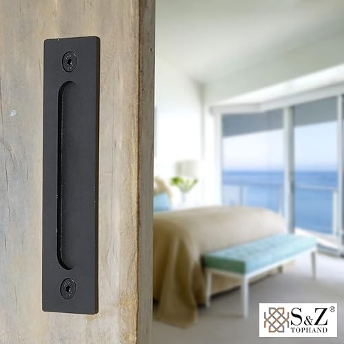 Miniatura 5 de S&Z TOPHAND Manijas de puerta corrediza de granero de 12 pulgadas, acabado con recubrimiento en polvo negro, forma redonda para puerta de 1 38-1 34
