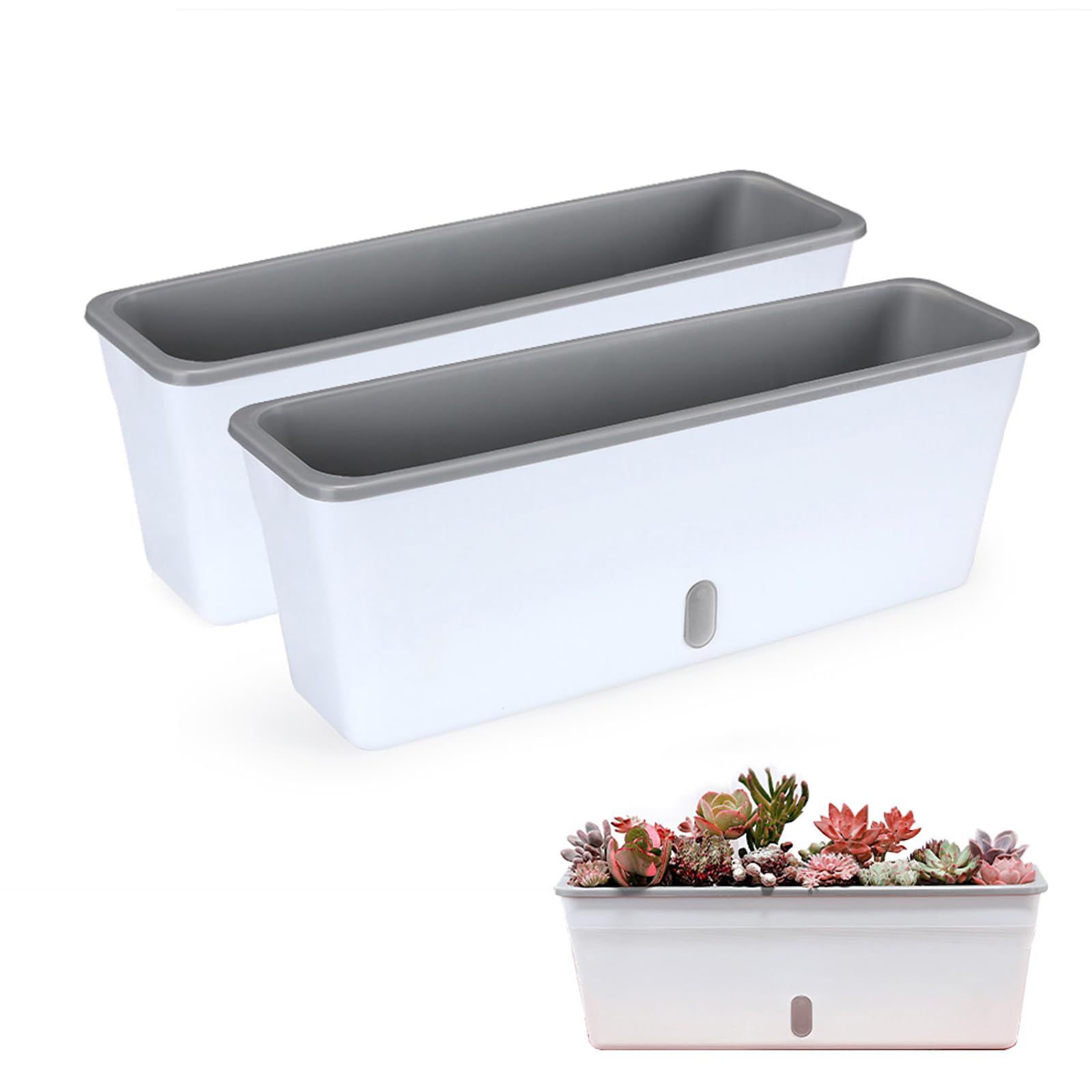 LIKEUDO Paquete de 2 Macetas Inteligentes Jardineras de Riego Automático para Alféizar de Ventana, Perfectas para Jardinería Interior y Balcón