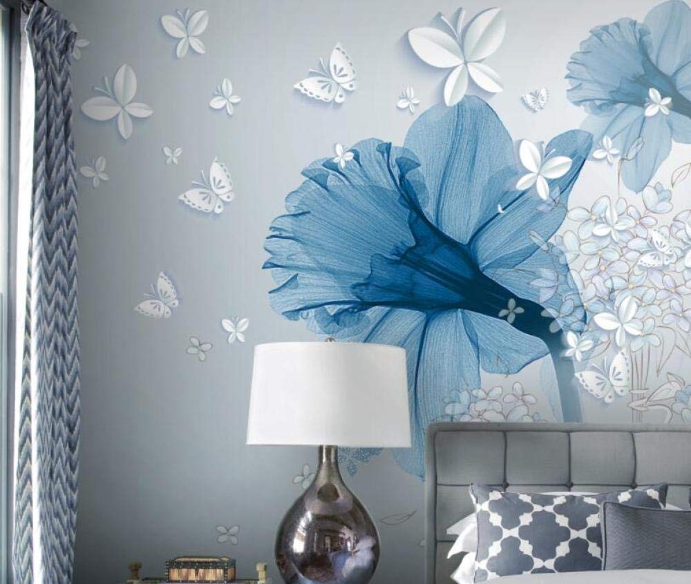 Papier peint mural personnalisé 3d stéréo fleur bleue papillon 430x300 cm