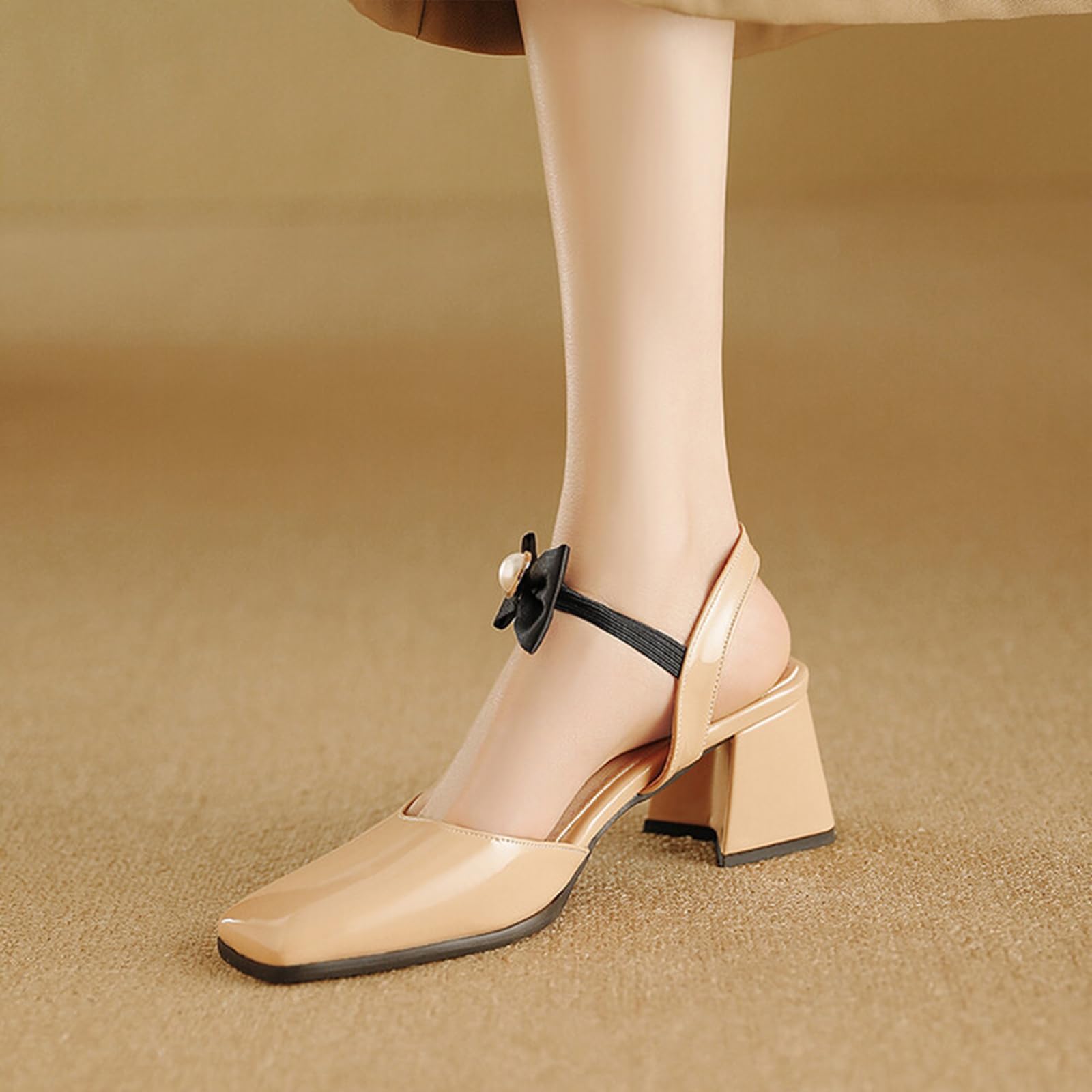 Scarpe Slingback Estive Donna Punta Squadrata Fiocco Taglie Estese | Taglie Forti Disponibili, Plantare Imbottito Per Piedi Larghi, Modello Traspirante Senza Tallone, Stile Classico