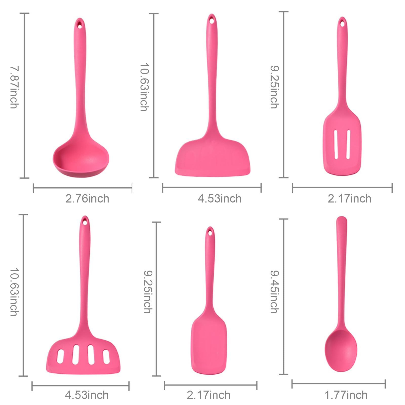 Warewell Silicone Cooking Utensils Set Non Toxic, 6 pcs Heat Resistant Kitchen Utensils Set Dishwasher Safe, Food Grade Kitchen Gadgets Utensil Set, with Spatula, Ladle, Spoon, Nonstick, Pink