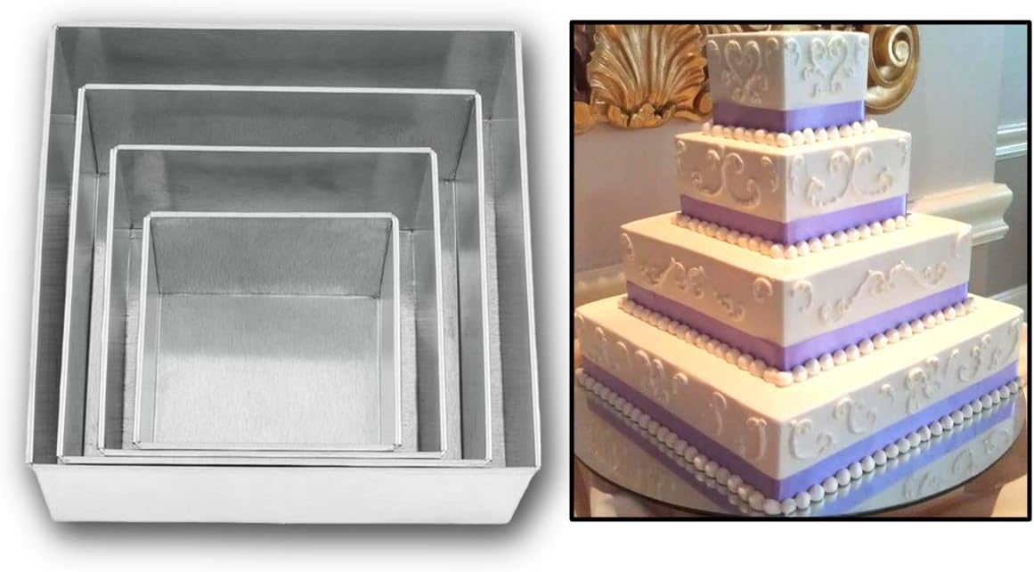 4 Tier Square Baking Pan Set Multilayer Birthday/Wedding Anniversary Cake Tins/Cake Pans/Cake Molds 6".8".10".12" - All 3" Deep - Image 3