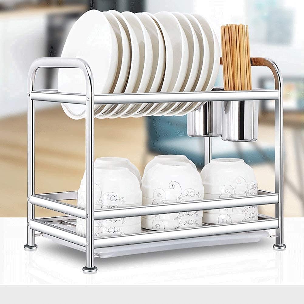 Escurreplatos Escurridor De Platos Acero Inoxidable, Cocina, Organizador con Soporte para Utensilios Organización Cocina(B)