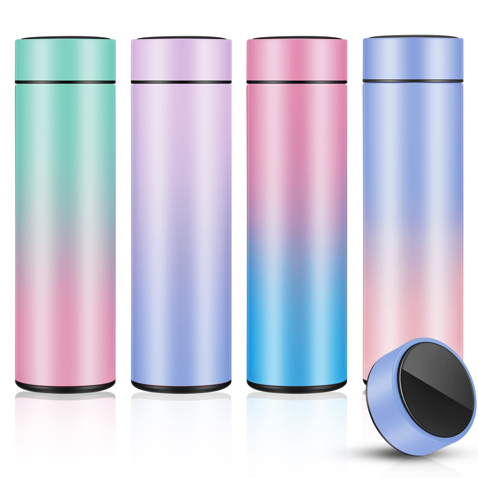 Tessco 4 Pcs Smart Water Bottles with LED Temperature Display Tea Infuser Bottle Double Wall Insulated Water Flask Stainless Steel(Gradient Color)