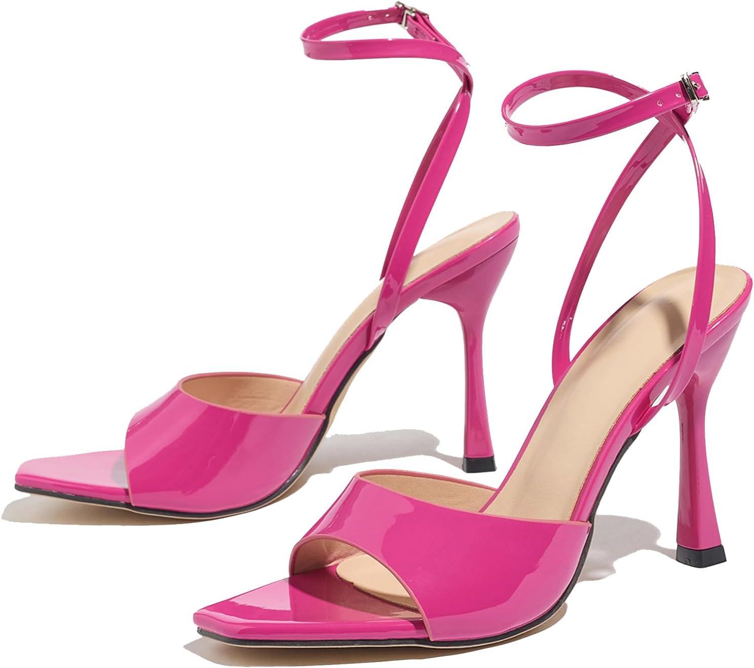 Strappy Stilettos Heeled Sandals for Women Sexy Fashion Square Open Toe Ankle Strap Slingback High Heels for Party Wedding Dress Daily Dress Shoes