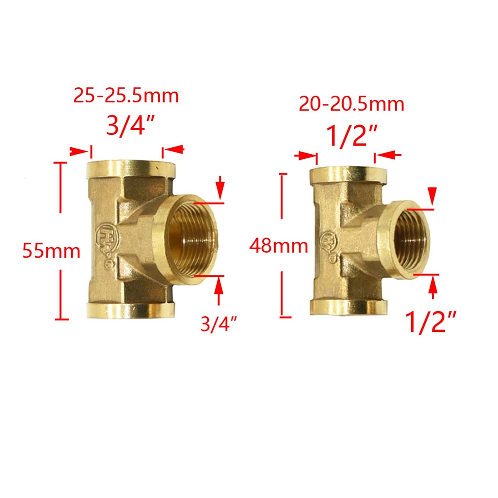 Utility Hose Butt Hose Connector Adapter Brass 1/4" 1/2 3/4 1Inch External Thread Internal Thread Joint Elbow T-Shaped Cross Manifold Repair Copper Fittings Reducing Connector 1/3I4 Female