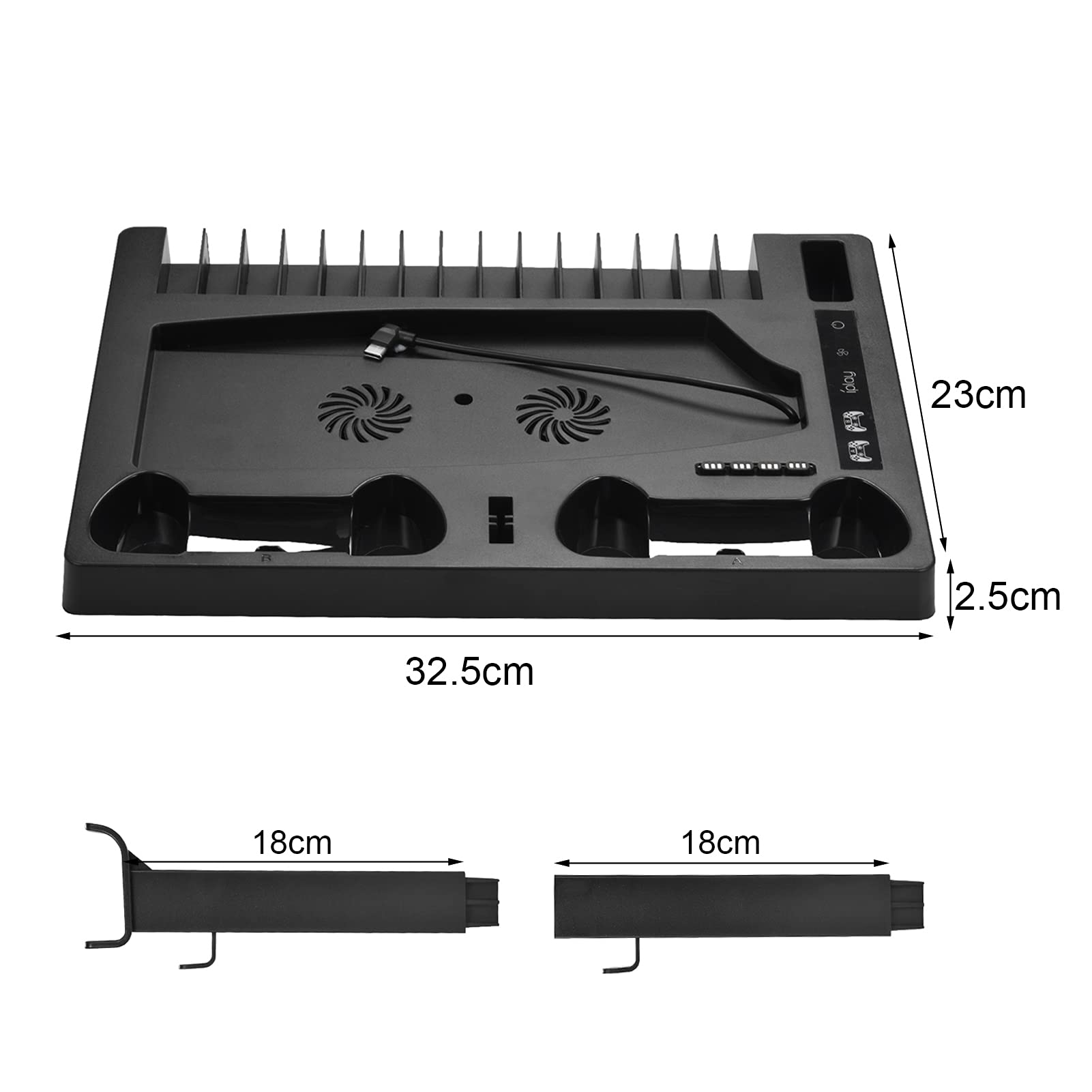 Soporte vertical con ventilador de refrigeración para PS5, puertos de cargador multifunción con soporte para auriculares y 15 estantes de juego para Playstation 5 (incluye 10 joysticks de pulgar Ps5)