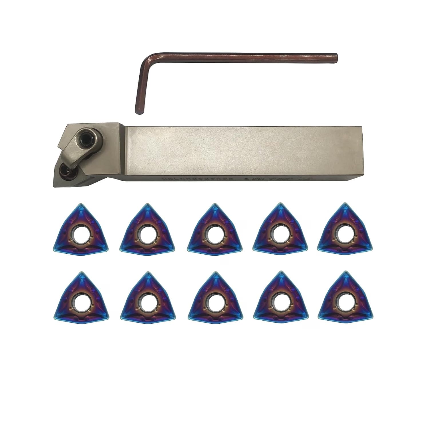 3/4" 20MM Right Cutting CNC Lathe Carbide Excircle Indexable Turning Tool Holder Bit Set MWLNR2020K08 with 10pcs WNMG432 WNMG080408 Indexable Carbide Inserts for Hardness Steel