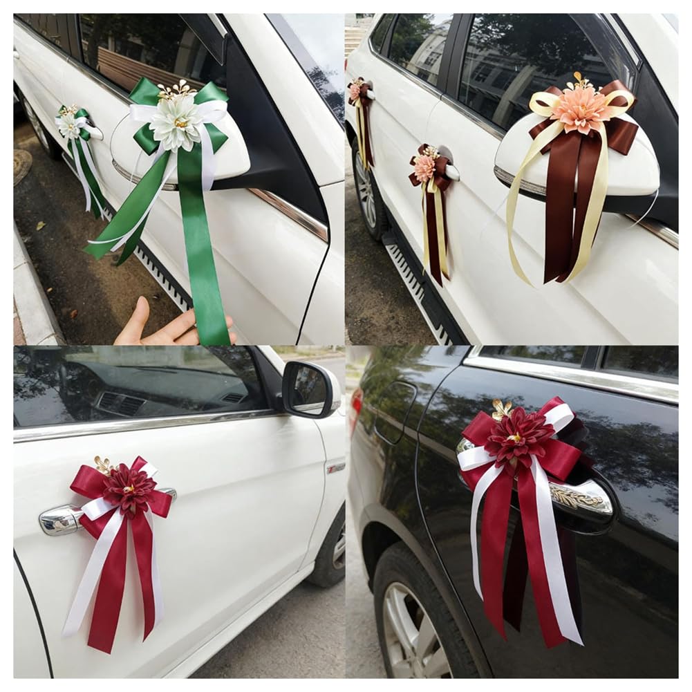 Autoschleifen Künstliche Blume Hochzeit Autoschmuck Simulation Blumen Rückspiegel Türgriff Blume Schleife Dekoration mit Saugnäpfe Hochzeitsauto Deko für Hochzeits Auto Stuhl Party 5# 24 Stück