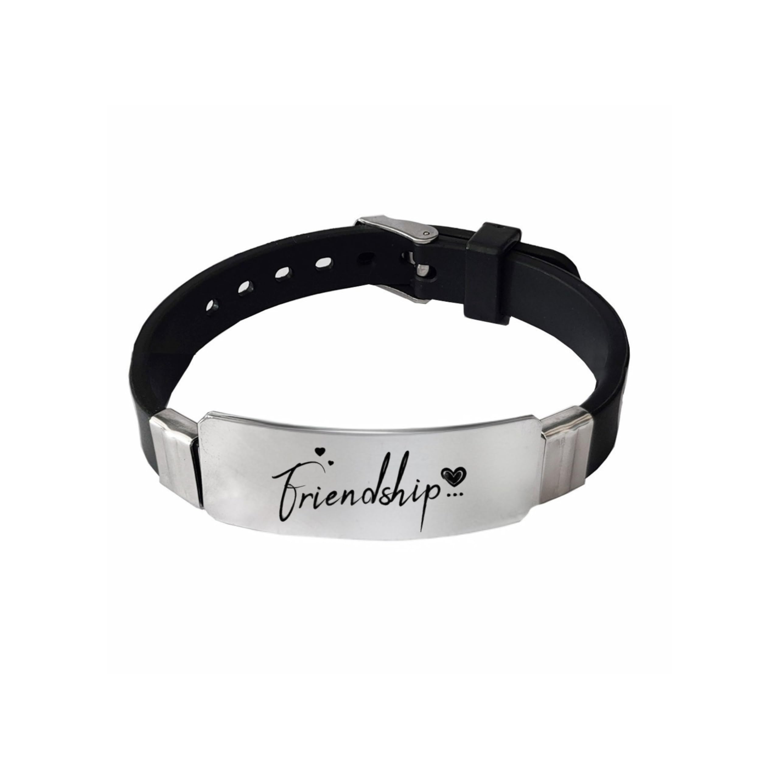Friends Ship Day Gift Friends Forever Black Silicone Stainless Steel Bracelet for Son Brother Grandson Nephew Guy Friends, Valentines Graduation Christmas Gifts-image-16