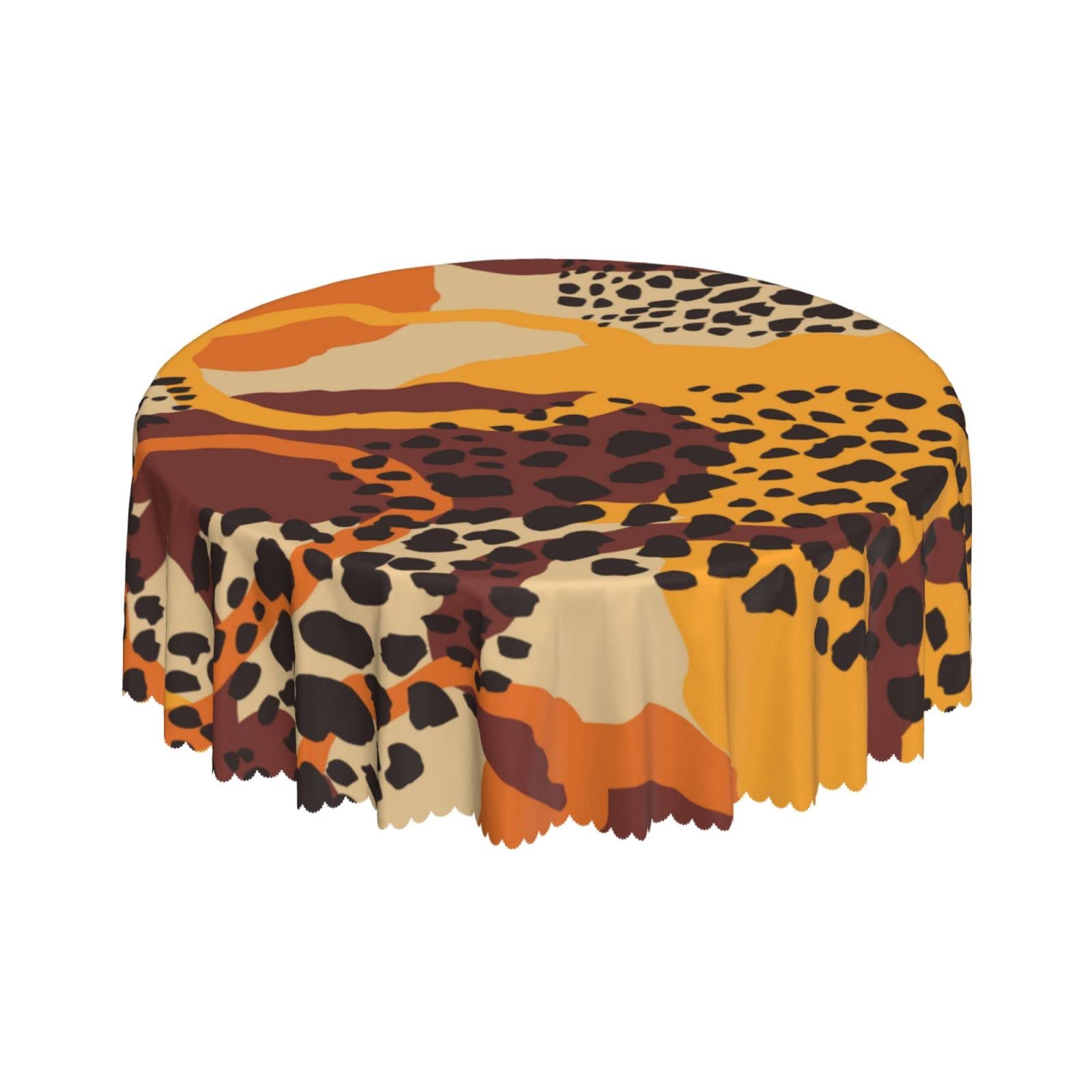Lsjuee Tribal Ethnic Leopard Print Round Tablecloth 60 Inch Printed Washable Tablecloth for Dining Party Holiday Fall Home Decorative