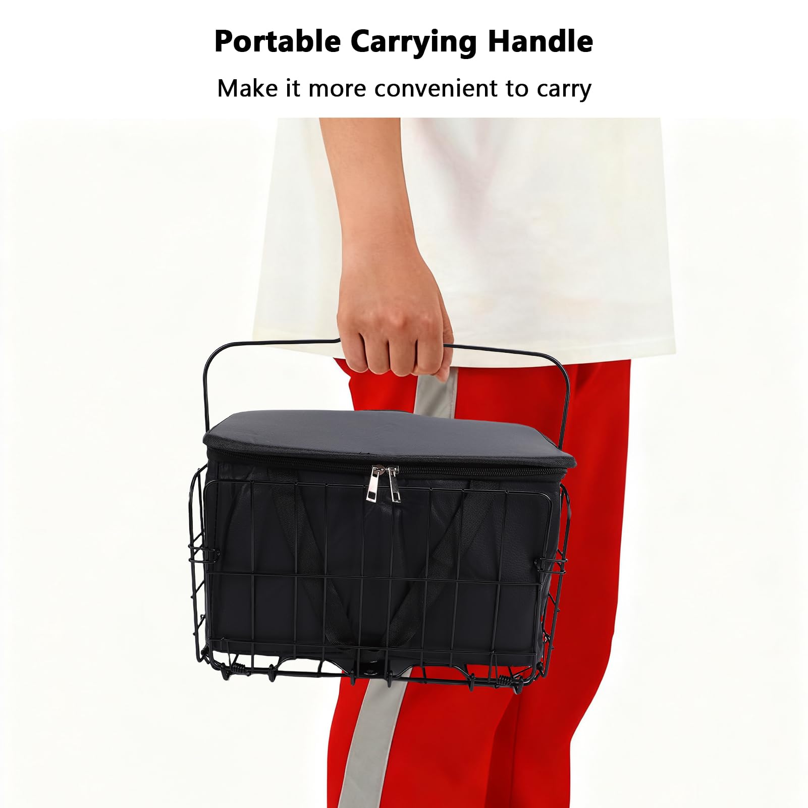 Kit cestino anteriore per bicicletta, a sgancio rapido, in metallo, staccabile, con borsa rimovibile per generi alimentari, animali domestici, biciclette