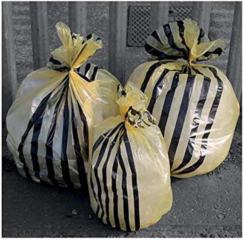 TSYB/1 Tiger Stripe Clinical Waste Sacks, Yellow, 70 L (Pack of 50)