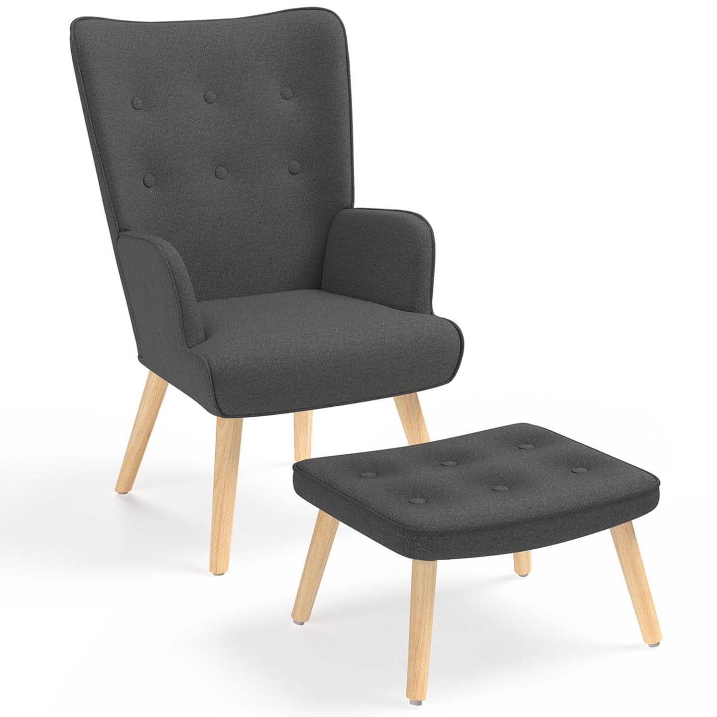 IDMarket - Fauteuil scandinave Ivar avec Repose Pieds Gris Anthracite