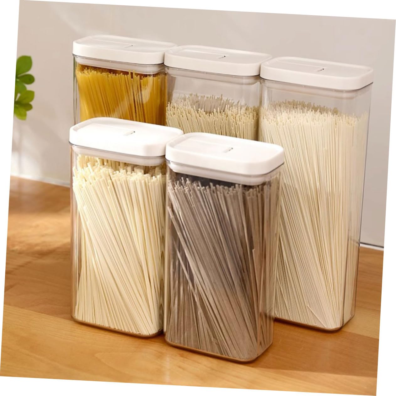 Cabilock 5piezas Contenedor De Pasta Reutilizable Para Almacenamiento De Espaguetis y Organizador De Despensa Para Alimentos Secos y Snacks Hermético y Práctico Para Cocina