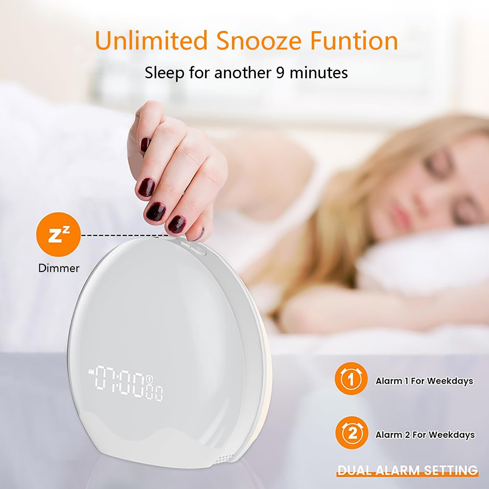 Luz De Despertador, Reloj Despertador De Amanecer, Temporizador De Sueño con Simulación De Amanecer / Atardecer, Ayuda para Dormir Snooze, Luz Nocturna De Guardería para Durmientes Pesados(Rosa)