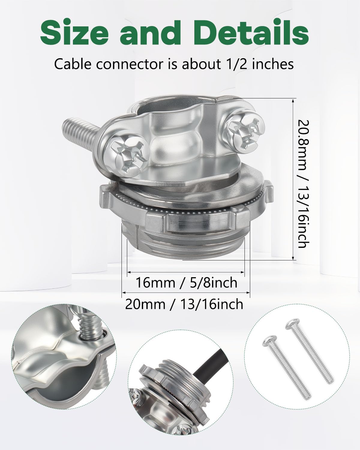 20 Pcs Clamp Type Cable Connectors 1/2 Inch Conduit Clamp, Electrical Box Wire Clamps for NM Cables, Electric Wires, Metallic Conduit Protect Cables, Zinc — Amazon image 2