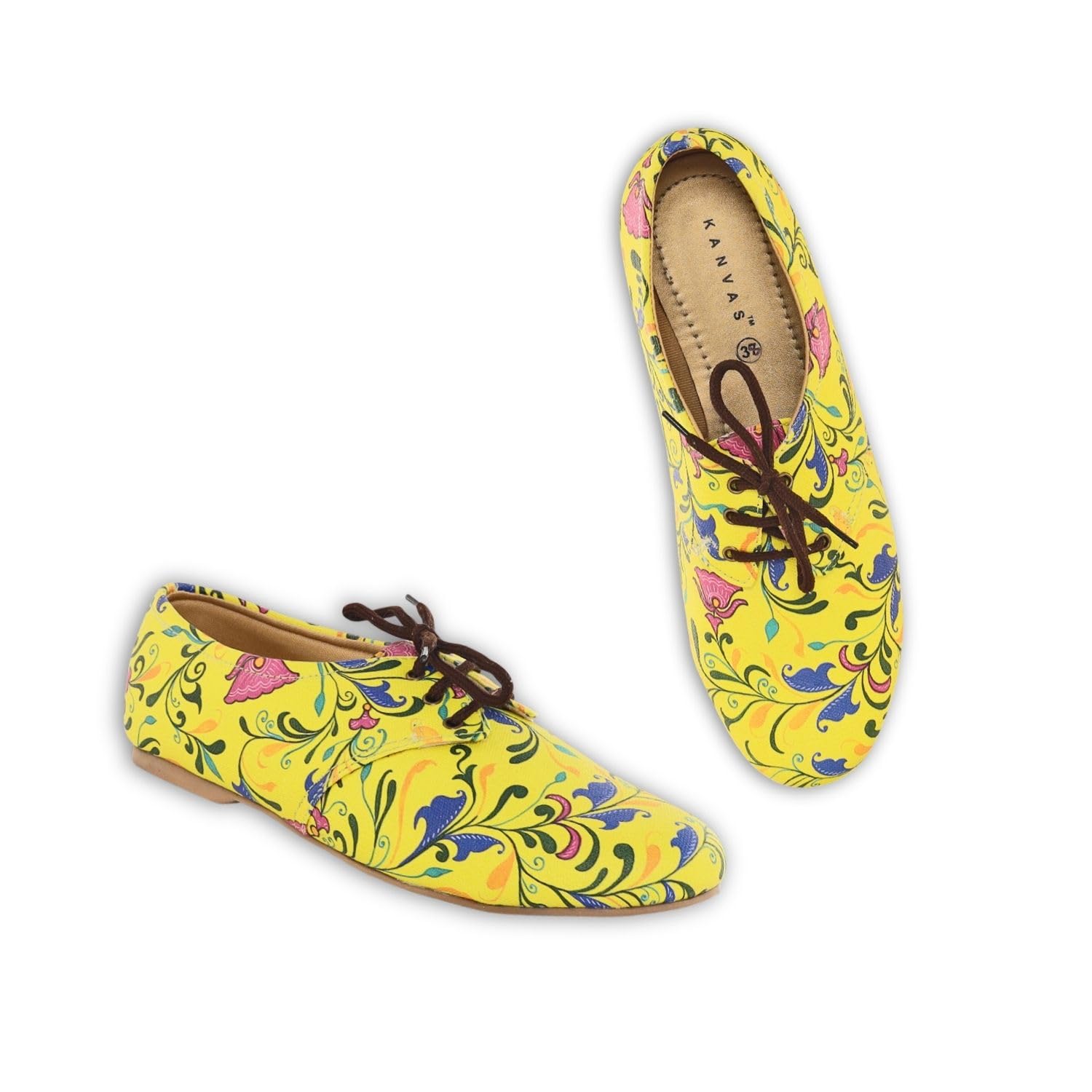 Kanvas Women's Printed Casual Shoes - Stylish Canvas Lace up Oxfords - Comfortable Footwear - Fashion Shoes - Lightweight & Slip-Resistant - Pattachitra Art Design - Yellow Color-image-35