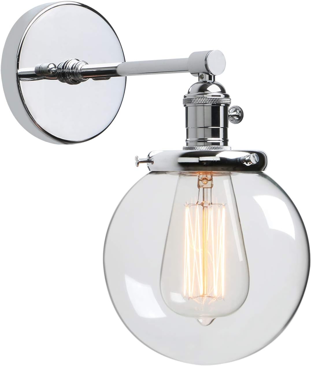 Phansthy Industrial Wall Light Globe Wall Sconce with 5.9 Inch Clear Glass Canopy (Chrome)