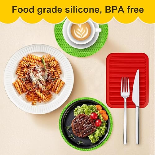 Miniatura 5 de Sov Salvamanteles de silicona  4 soportes para ollas resistentes al calor, almohadillas calientes antideslizantes para sartenes calientes, platos