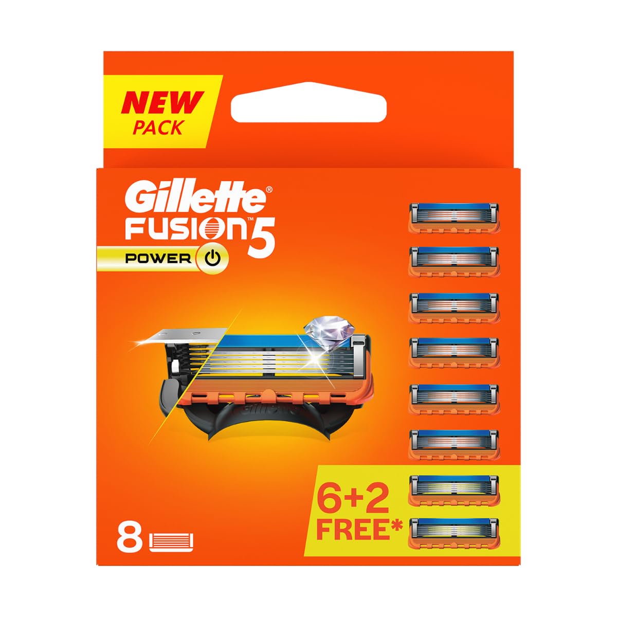 Gillette Fusion Power Blades for men with styling back blade - 8 count for Perfect Shave and Perfect Beard Shape
