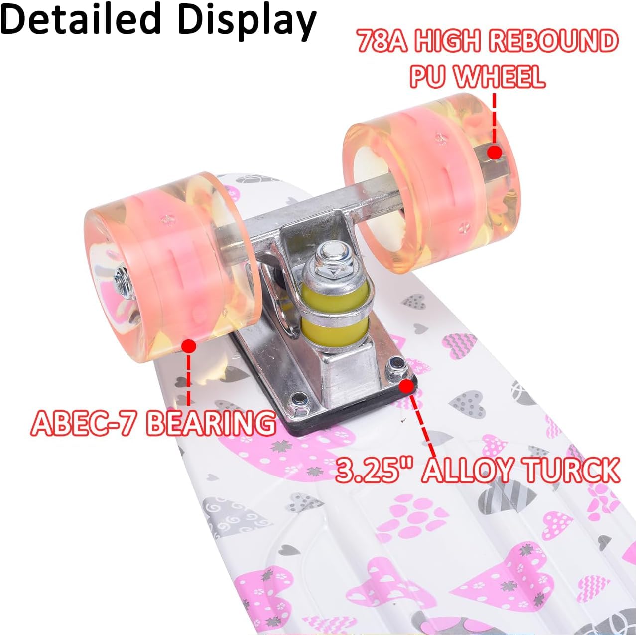 ERNAN Skateboard Complet Mini Cruiser pour Enfants 22"，Skateboard avec Roues LED pour Enfants Débutants Filles Garçons Adolescents Adultes - 4