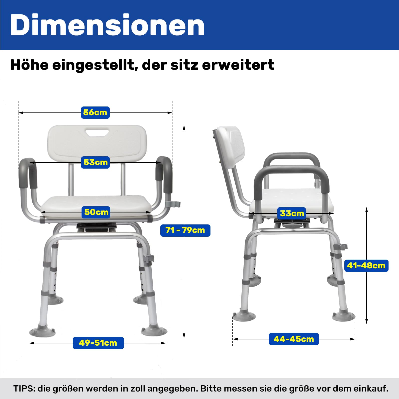 Silla de ducha giratoria de 360 ° con respaldo y reposabrazos, giratoria, resistente al frío, soporta hasta 154 kg, montaje sin herramientas, ideal para la ducha interior