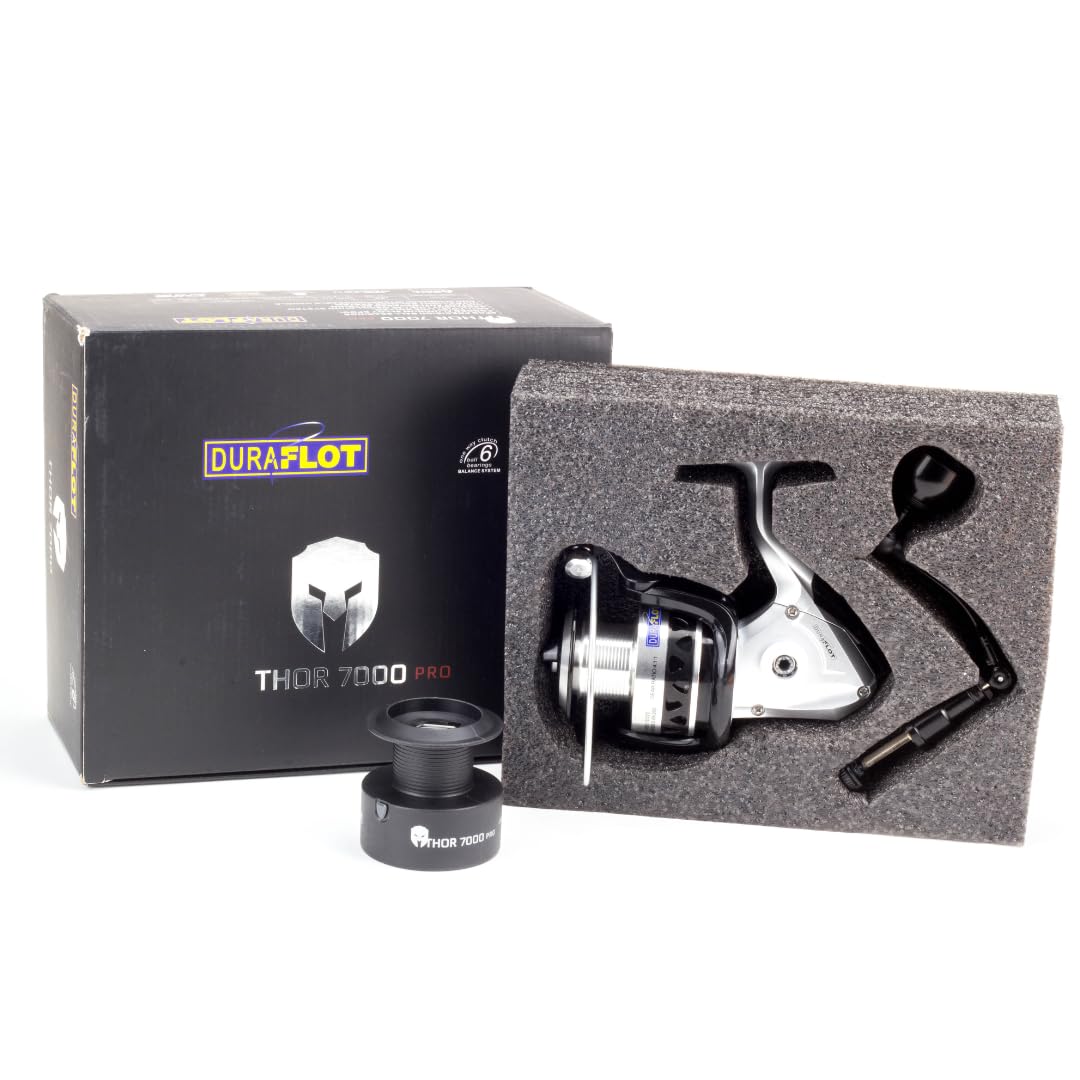 Carrete de Pesca Thor 7000 Pro - Surfcasting, Pesca de Fondo, 2 Bobinas, 14Kg Freno, 6 Rodamientos, Carrete Mar y Agua Salada