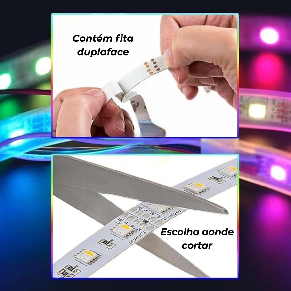 Fita LED Inteligente 【Bluetooth】 Aplicativo e Controle Remoto RGB 5050 USB 5 Metros