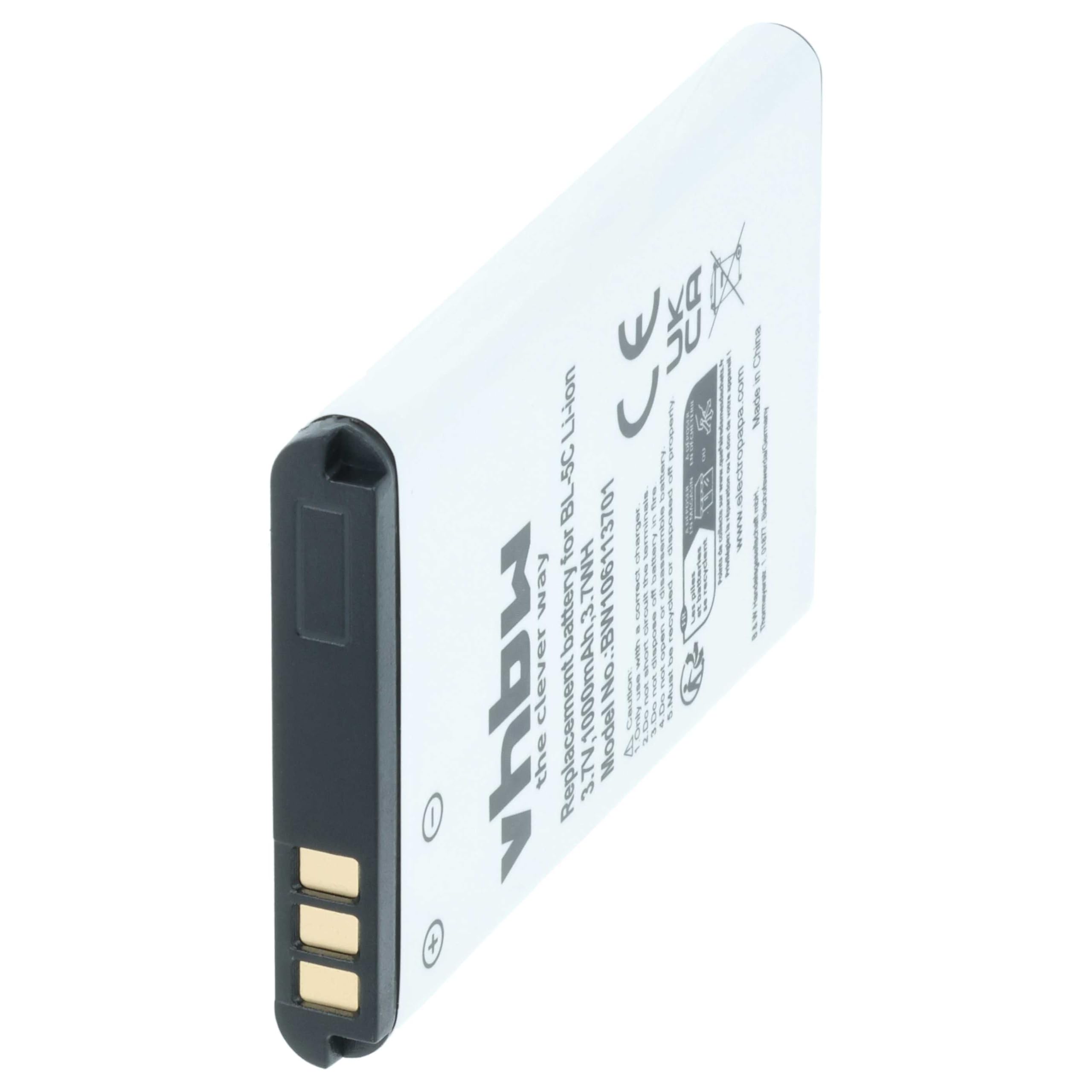 vhbw Akku Ersatz für Nokia 0106G20624418, BL-5C, BL-5CA, BL-5CB, RTX 60020436, 0670397417535 für Handy Smartphone Telefon (1000 mAh, 3,7 V, Li-Ion)