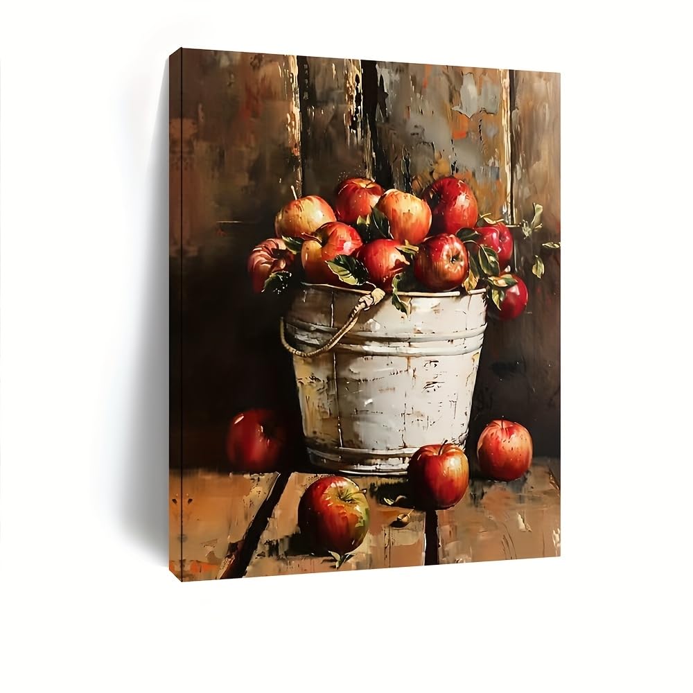 Ukixom Inner Frame Canvas Posters And Prints Canvas Painting Apple Painting Vintage Fruit Still Life Kitchen Vintage Wall Art Print Home Decor(60X75cm(24X30in)/Innerframe)