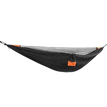 Portable Sleeping Camping Hammock Folded Permeability and Durability Net Swing, Anti?Mosquito Hammock for Indoor, Backyard(Black+Orange)