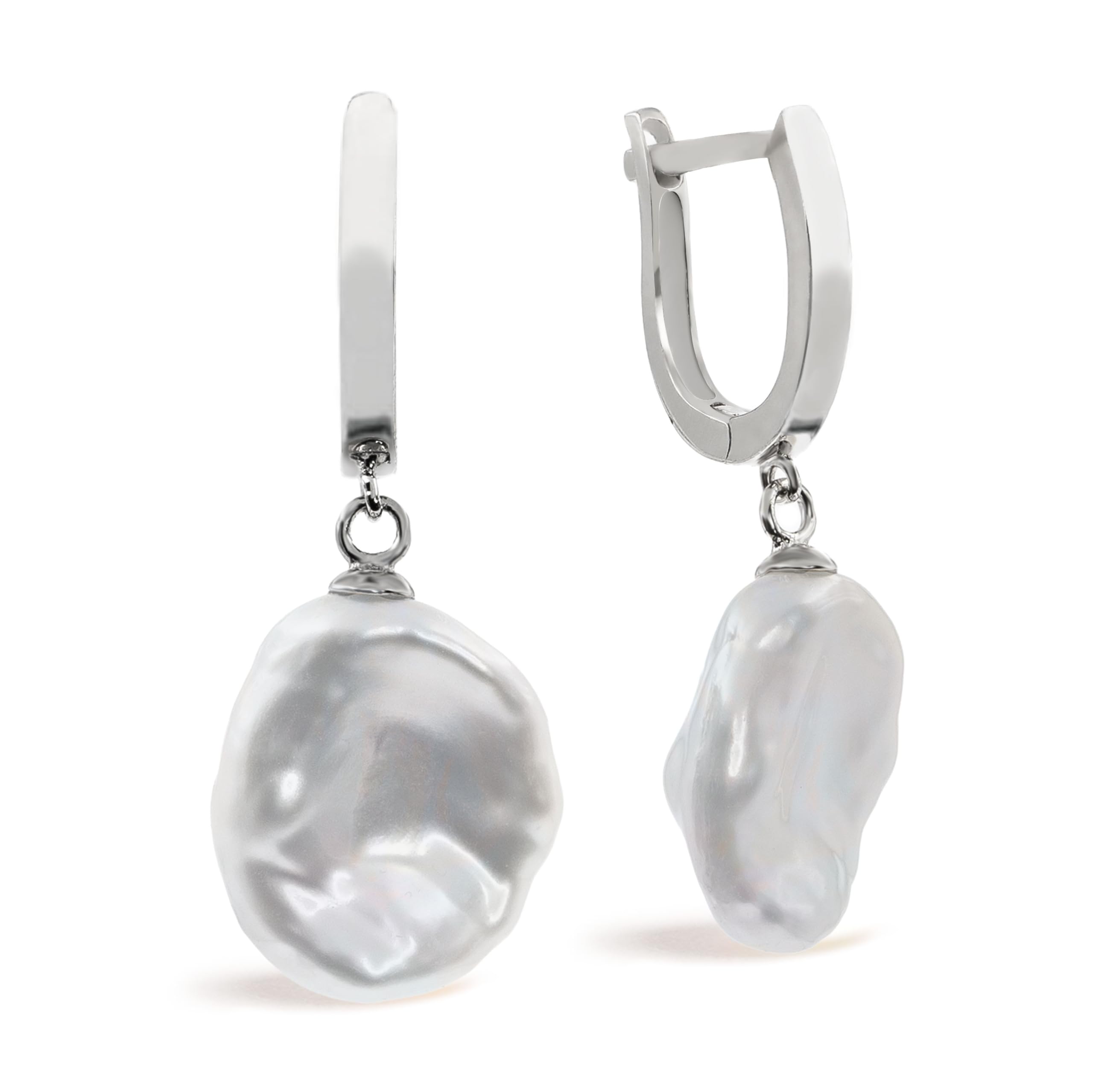 Damen Perlen Ohrringe Süßwasser Zuchtperlen Barock Keshi Large 12,00-13,00 mm - SECRET & YOU - Perlen Ohrhänger 925 Sterling Silber Vergoldet oder Rhodiniert