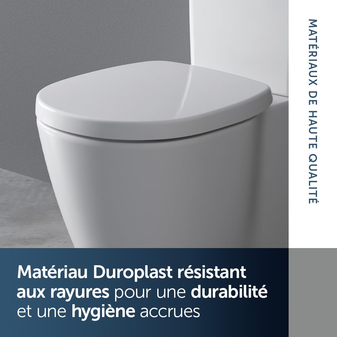 Ideal Standard Connect Abattant WC, forme arrondie, Siège de toilette durable, comprenant un jeu de charnières pour une installation facile, en duroplast robuste – Blanc (365x430x50 mm)