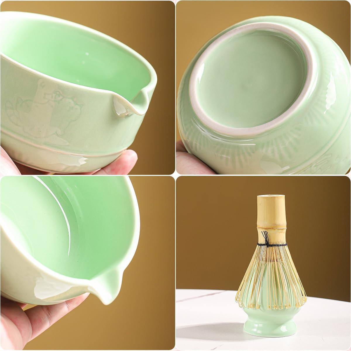 Matcha Tea Set, 5-Piece Ceramic Matcha Bowl & Whisk Kit with Cute Cat Pattern, Traditional Japanese Chawan, Scoop & Sifter, Perfect for Tea Ceremony, Gift for & Tea Lovers (green) thumbnail