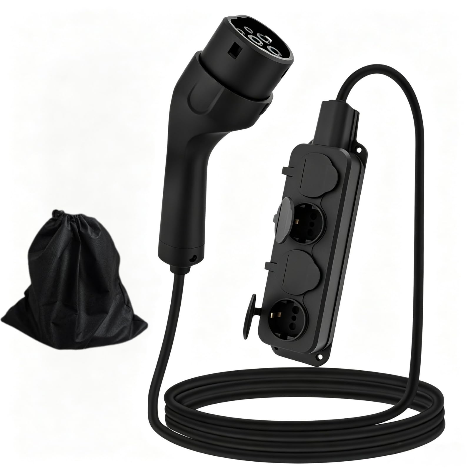 Adattatore tipo 2 V2L con spina europea a 4 porte | Adattatore tipo 2 su Schuko, cavo di scarica da 5 m, per la ricarica del veicolo, per scarica EV da 16 A, 4 kW, V2L