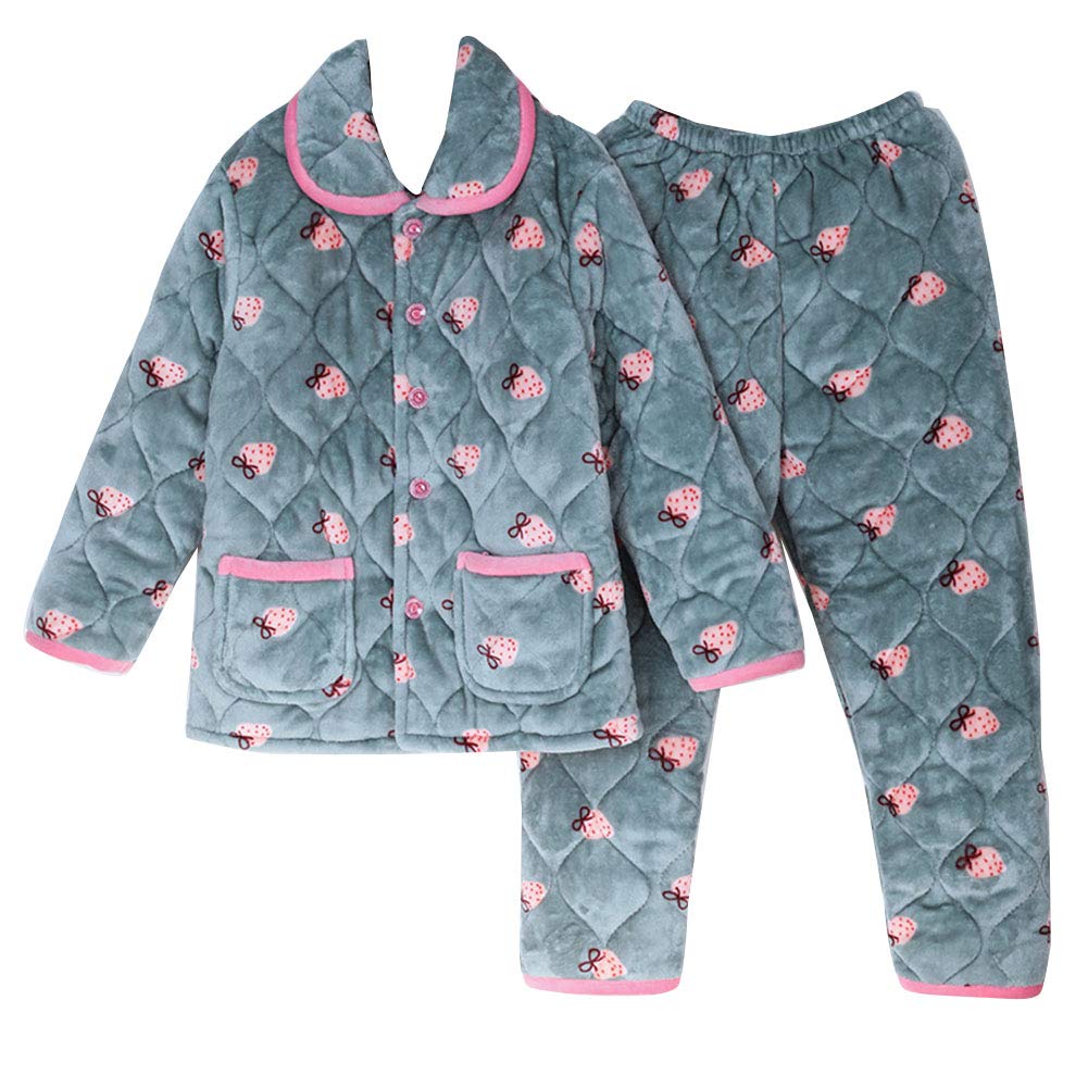 YAOTT Women Pajamas Set Winter Thicken Quilted Coral fleece Button Down Pajama Set Casual Loose Loungewear Sleepwear with print